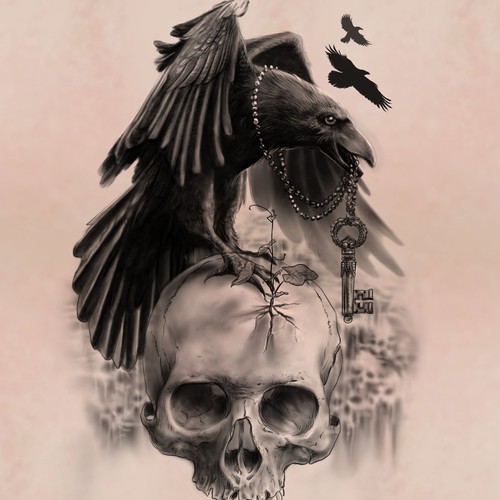 Gothic Raven tattoo デザイン by metatron studio