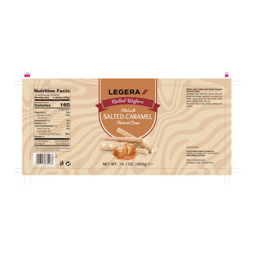 LEGERA Wafer Rolls Pack 125 gm - Salted Caramel Design by sougatacreative