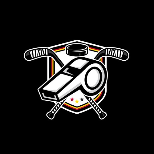 Hockey Referees Logo with whistle and hockeystick Design by BrainstormingDsg