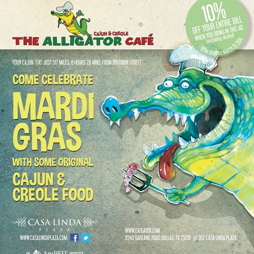 Create a Mardi Gras ad for The Alligator Cafe Design by Evilltimm