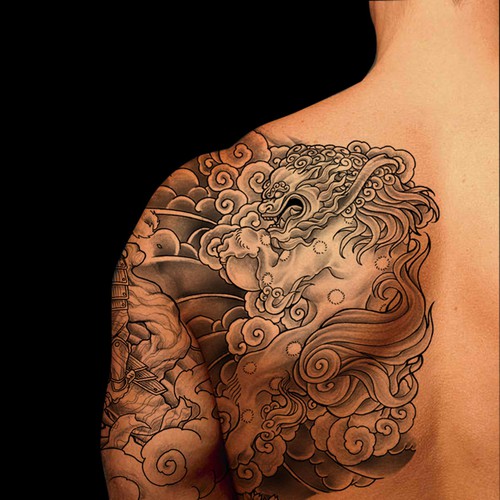 asiatisches S/W-Tattoo /  black&white tattoo asian style Design by INKSPITJUNKIE