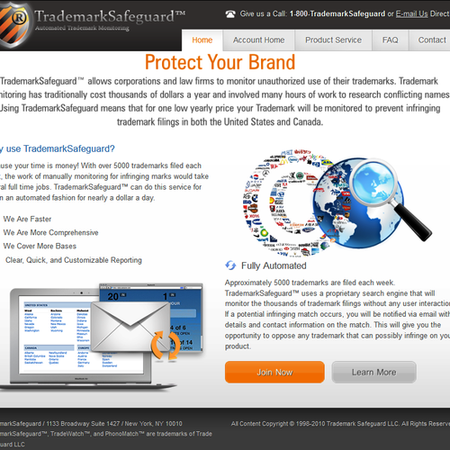 website design for Trademark Safeguard Diseño de djatie
