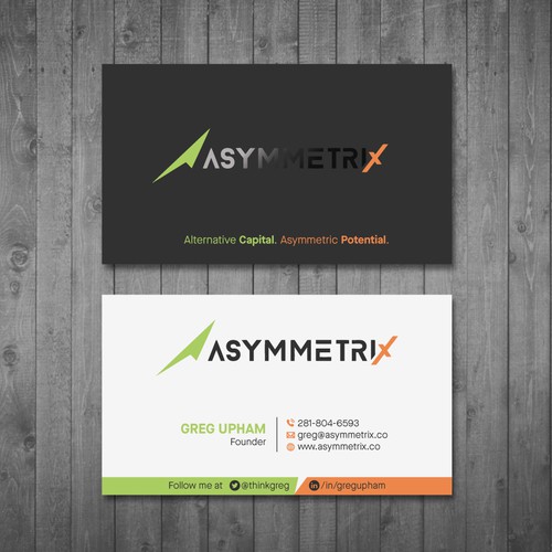 Design a cool, edgey but sophisticated business card for an alternative investment firm. Design von Tcmenk