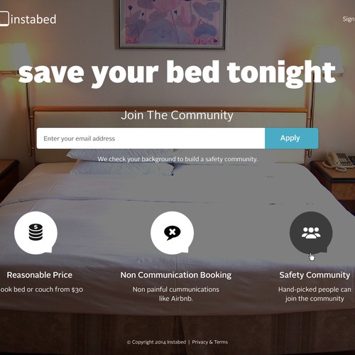 Landing page for simple, on-demand bed booking app Design by SpellWebDesign