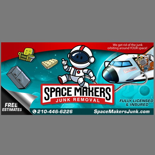 Fun and Catchy Junk Removal Service Truck Wrap - Space Theme Design by Lumina CreAtive
