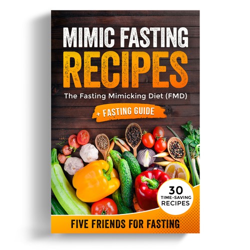 Design a fancy cover+basic layout for an e-book-based recipe book for the new fasting technique FMD Ontwerp door iDea Signs