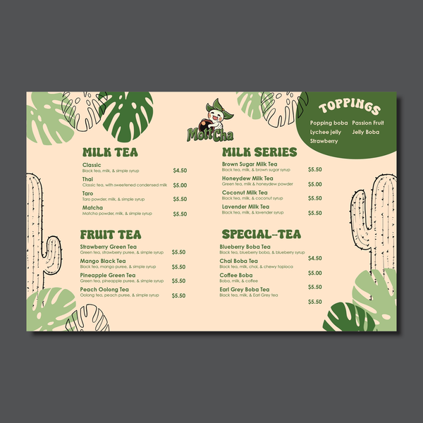 Menu design including natural elements