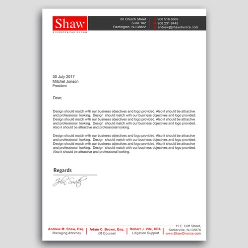 Letterhead for Divorce & Family Law Firm; Modern, Conservative Design Design by PAPRI802030