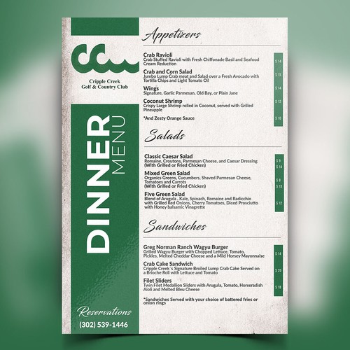 Design Cripple Creek Menu Design por Estudio Creativo Ve