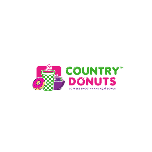 We need a modern exciting logo to encompasses our Name Country Donuts Coffee smoothy bowls Design by ropix