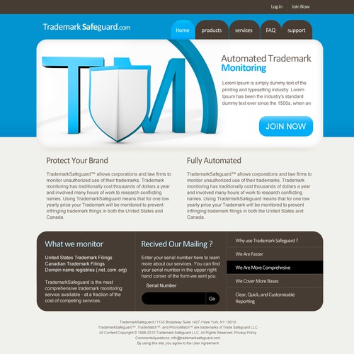 website design for Trademark Safeguard Réalisé par Matusy