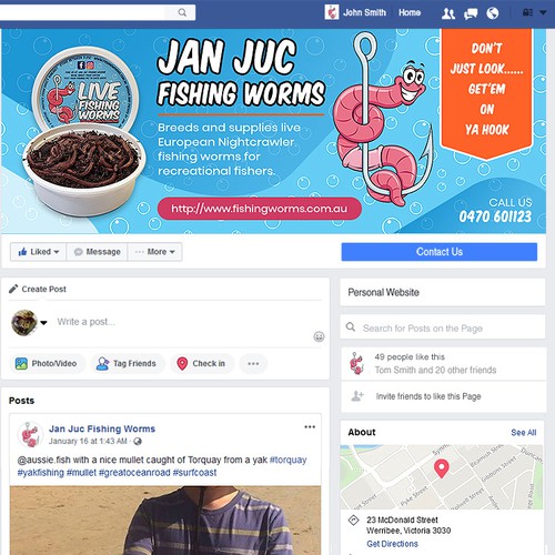 Facebook cover page for fishing bait worm company, Facebook cover contest