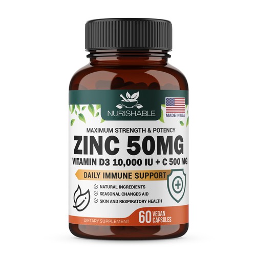 We need a "beautiful bottle label" for Zinc and Vitamin D3 supplement - Redesign Design by Fredrick Balois