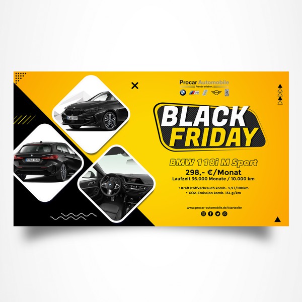 Design by iDea Signs titled "Eye-Catching Yellow & Black Banner for automotive"