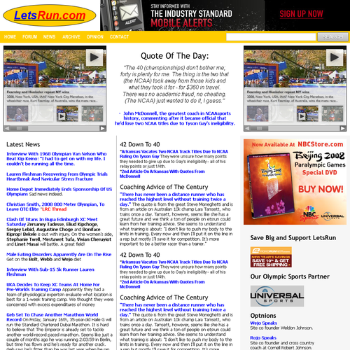 LetsRun.com Homepage Re-Design/Cleanup Diseño de Freak Designs