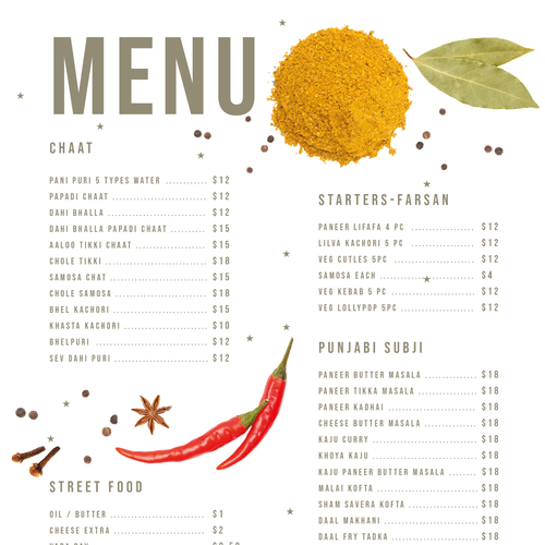 Indian Restaurant Menu Design Design by wildhare