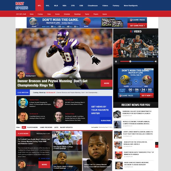 Diseño de NDCreativity titulado "Rant Sports needs a new website design"