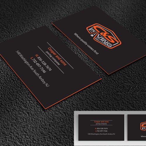 We are an asphalt paving company  card with character, style, stands out from everyone nothing bland no white ,add stuff Design by SUJAN SARDER