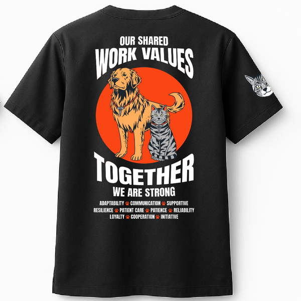 Work values T-shirt design for a veterinary clinic