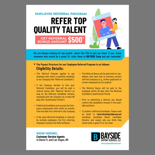 need a flier to announce awesome employee referral program target demo young tech support agents Design by logovora