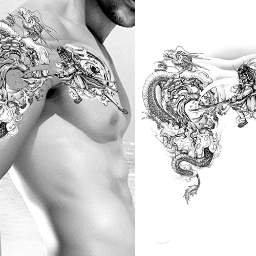 asiatisches S/W-Tattoo /  black&white tattoo asian style Design by simbe