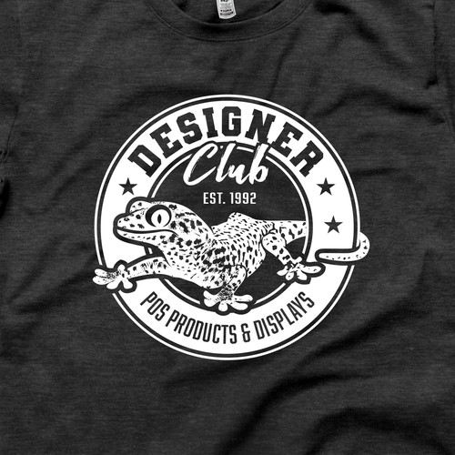 "gothic/classic or similar design for a t-shirt taking the name and leitmotiv of the company and a geko" Camisa vencedor