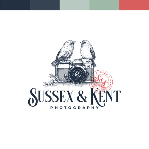 Whimsical/Vintage Lovebirds & Camera - Letterpress Style Logo & Submark for Photography Company Design by bubo_scandiacus