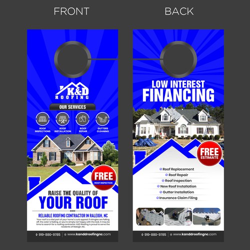 Need an ATTRACTIVE door hanger for K&D Roofing! Design by 123Graphics