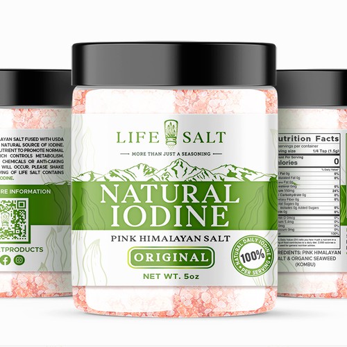 Label for Natural Iodine Pink Himalayan Salt that is fused with Seaweed Design by Design_byMe