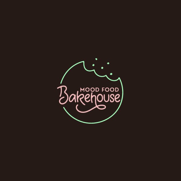 Mood Food Bakehouse– Premium Healthy Baked Goods Logo Design with Playful Cookie Detail
