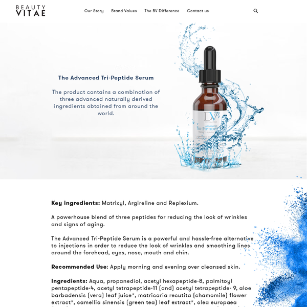 Product page for beauty store