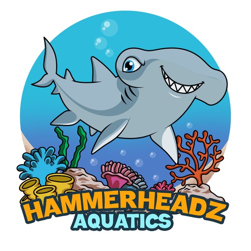 Hammerhead Shark Logo for Custom Salt Water Aquariums and Ocean Coral Farm Company Diseño de zxxz