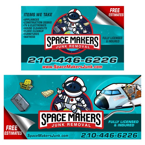 Fun and Catchy Junk Removal Service Truck Wrap - Space Theme Design by Lumina CreAtive