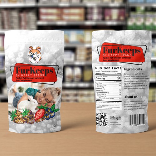 Create a fun Pocket Pet supplement label evoking a desire to maximize their lifespan. Design by Kasia Zwiech