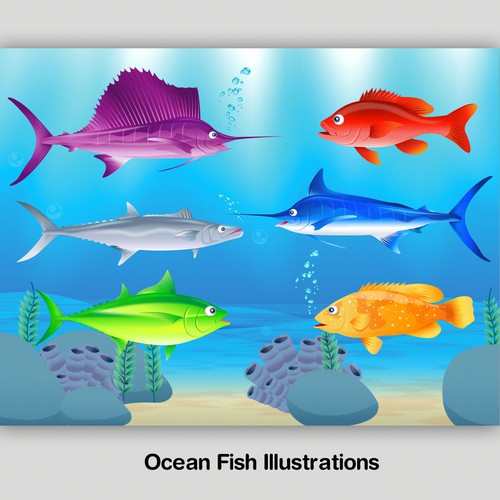 Six Colorful and detailed Ocean Fish Illustrations