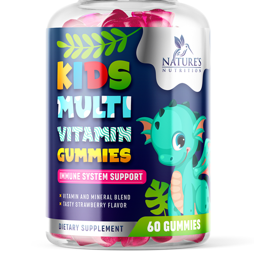 Tasty Kids Multivitamin Gummies Product Label for Nature's Nutrition Design by ZAKIGRAPH ®