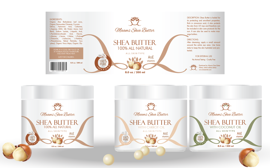 Packaging label for a 100 Natural Shea Butter company Product label