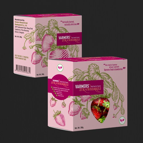 A box of strawberries! Varmers Strawberries Productlabel Diseño de nunfatmilk