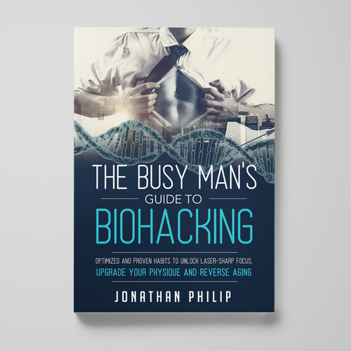 Exciting and unique book cover for mind, body, spirit and health optimization that appeals to men Design by Nitsua