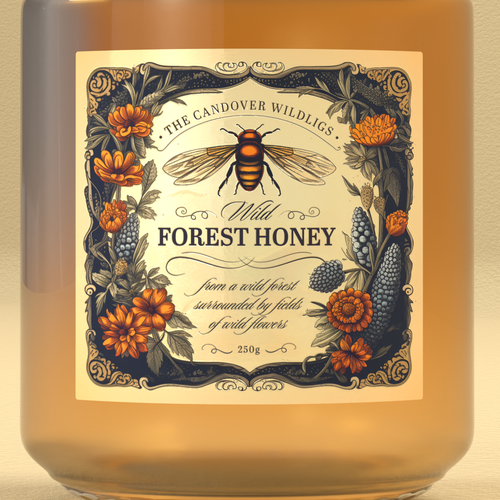 The Bees Need You! Wild Forest Honey Label Design. Design by ilonaGi