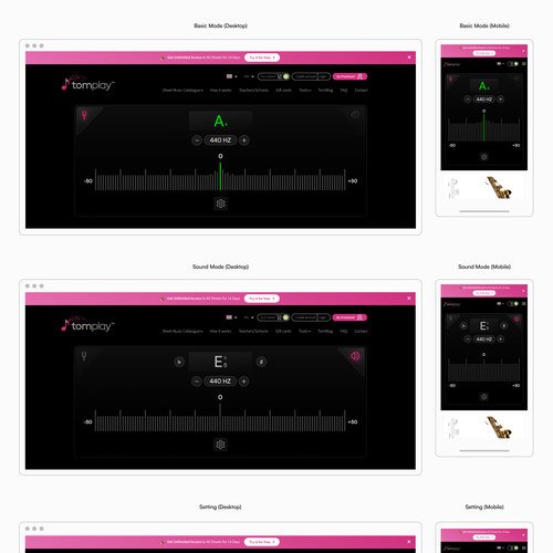Designs Single page design Free music tuner (ideally for a