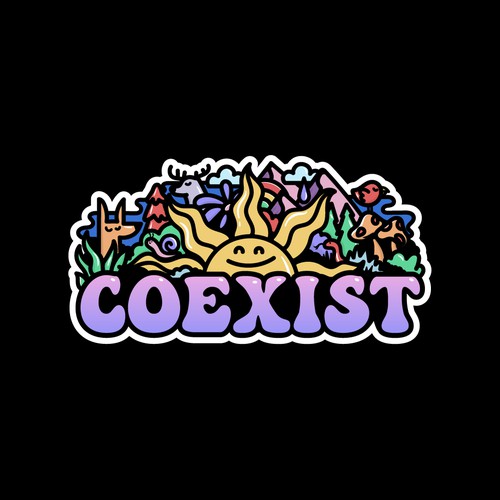 NEED FUN AND COLORFUL "COEXIST" STICKER ILLUSTRATED Design by Wanderline