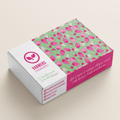A box of strawberries! Varmers Strawberries Productlabel Diseño de Elvie Designs