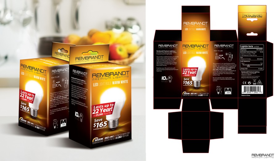 Download Design high end LED light bulb packaging for Rembrandt Premium Lighting | Product packaging contest