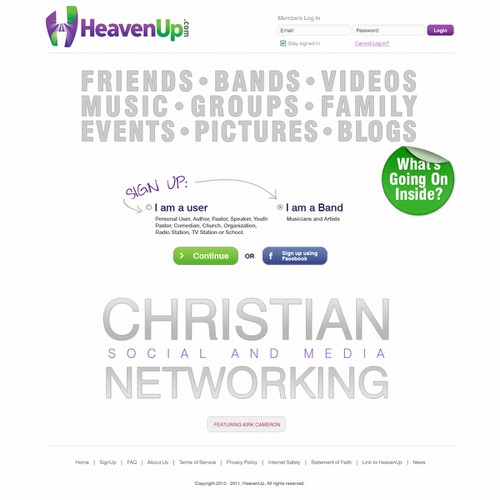 HeavenUp.com - Main Home Page ONLY! - Christian social and media networking site.  Clean and simple!    デザイン by tockica