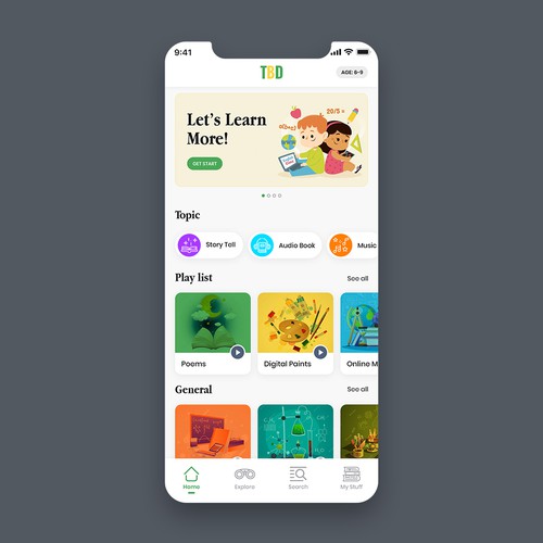 Clear and colorful app meant to engage young children Design by sandy#ogma