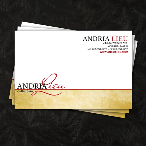 Create the next business card design for Andria Lieu Diseño de ladytee117