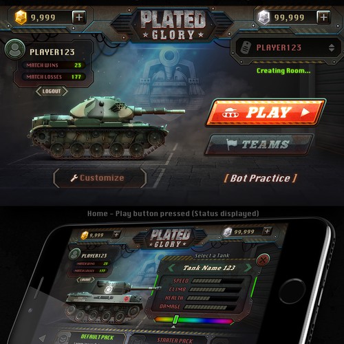 Design a main page for a mean tanks artillery mobile game Design by weirdeetz