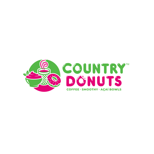 We need a modern exciting logo to encompasses our Name Country Donuts Coffee smoothy bowls Design by crapit