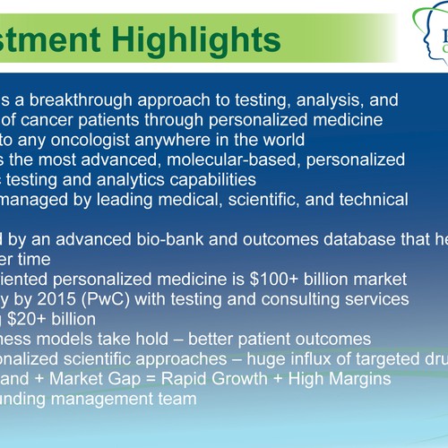 Design di PowerPoint Presentation Design for Personalized Cancer Therapy, Inc. di Mor1